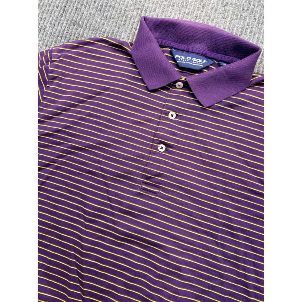 Polo Golf Ralph Lauren Mens Medium Purple Yellow Striped Pima Cotton Polo Shirt